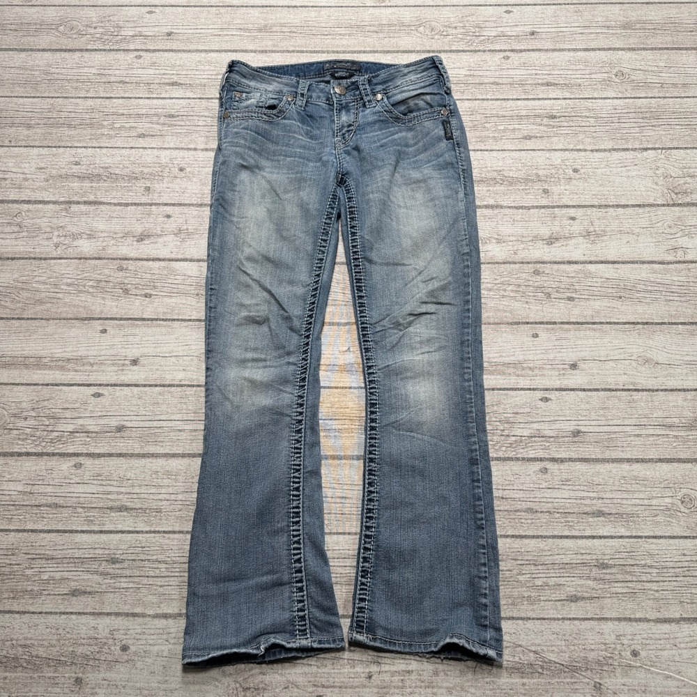Silver Jeans Women's 26 Blue Denim Aiko Bootcut Mid Rise Distressed Medium Wash